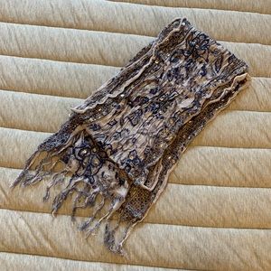 Unisex Blue Sequined Embellished Tassel Scarf